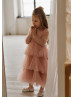 High Neck Blush Pink Tulle Flower Girl Dress